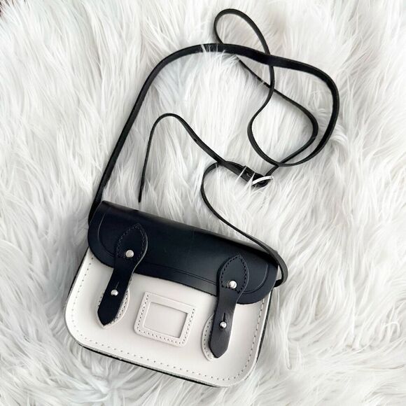 CAMBRIDGE SATCHEL COMPANY | Leather Mini Bag Black White Crossbody Colorblock - Picture 1 of 10